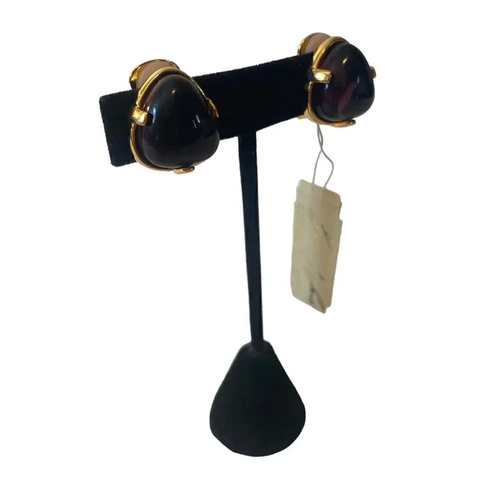 Kenneth Jay Lane Couture Collection Amythest Colored Yellow Gold Clip Earrings - Picture 3 of 7